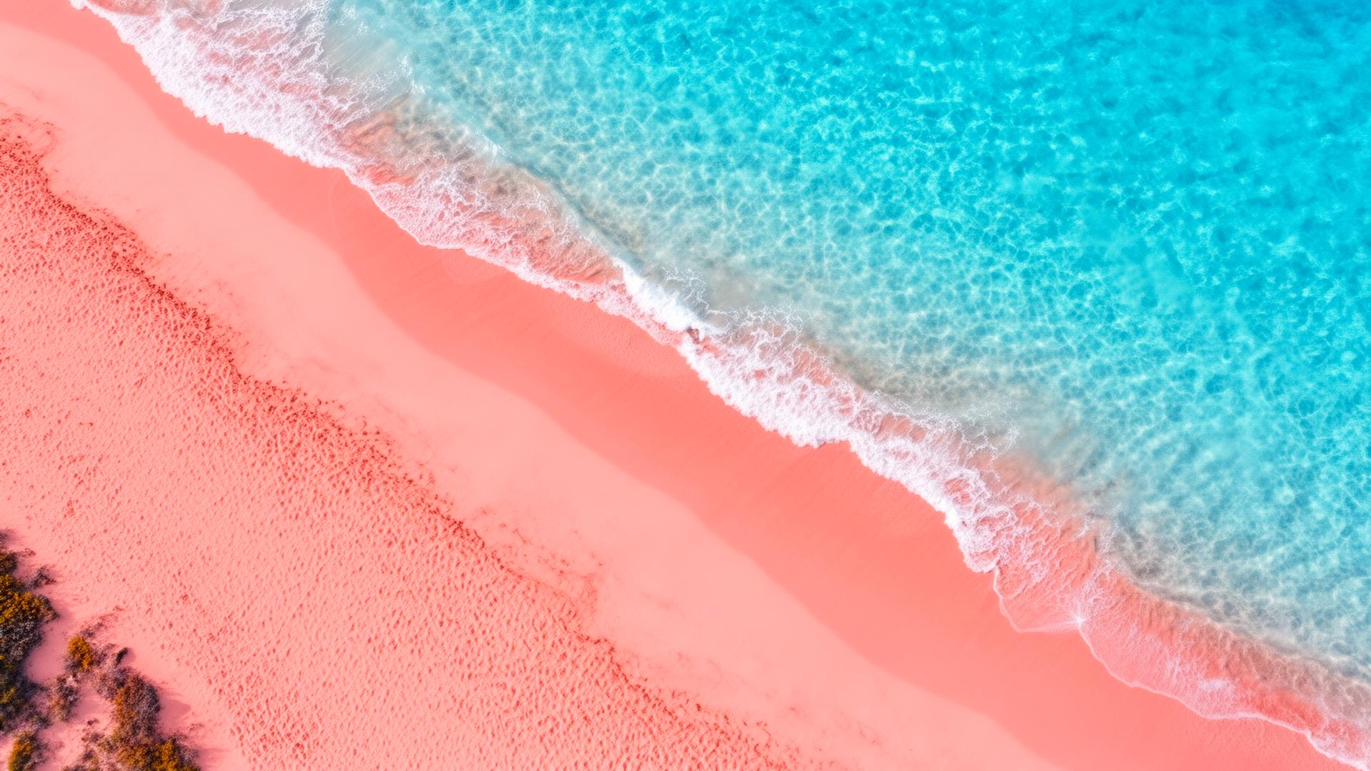 Aerial view of Bermuda pink sand beach meeting turquoise water